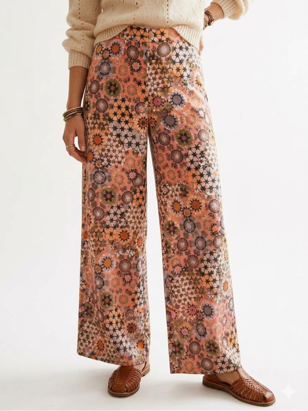 Anthropologie Multicolor Geometric Wide-Leg Pants Lyocell Satin Lightweight 10